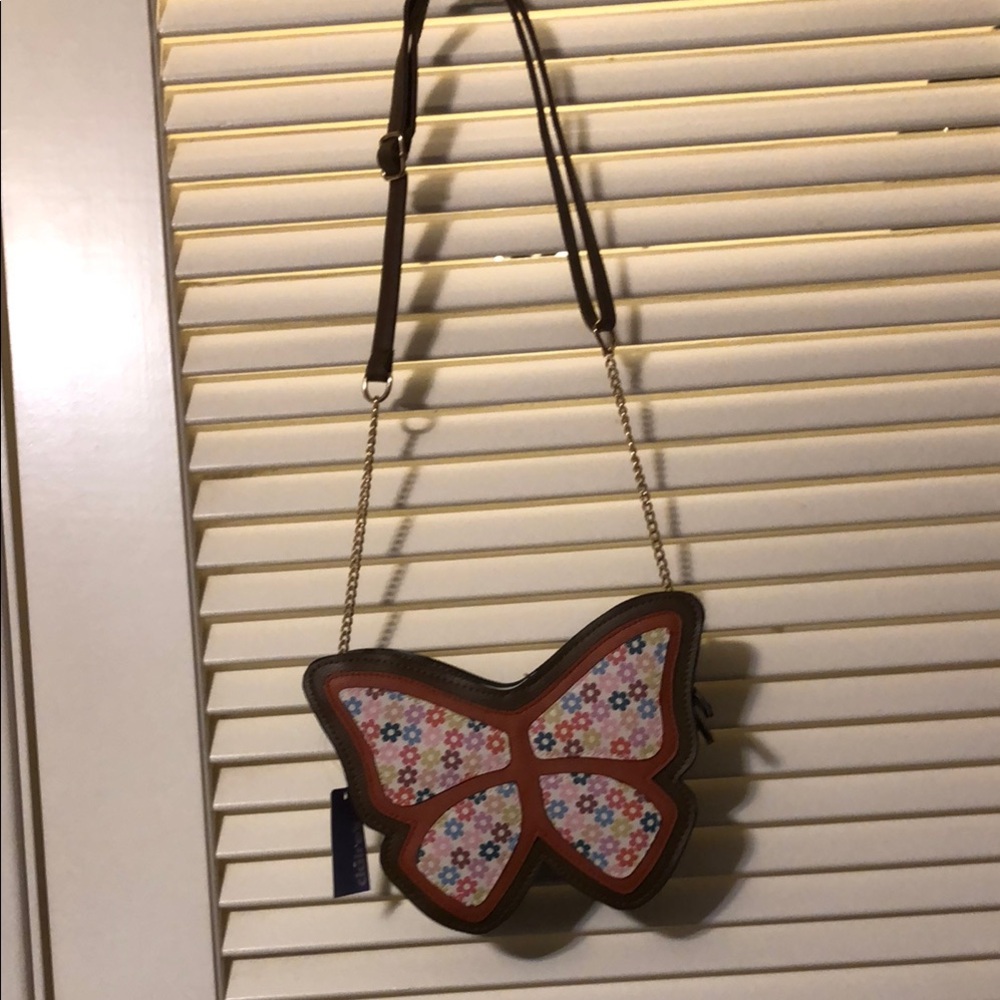 Claire's Brown and Pink Crossbody Bag with Butterfly Design